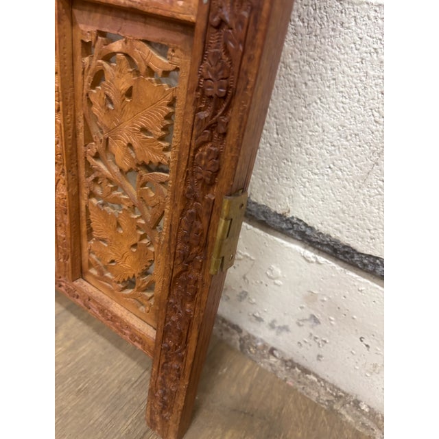 Vintage Hand Carved Two Panel Teak Room Divider Folding Screen For Sale - Image 13 of 14