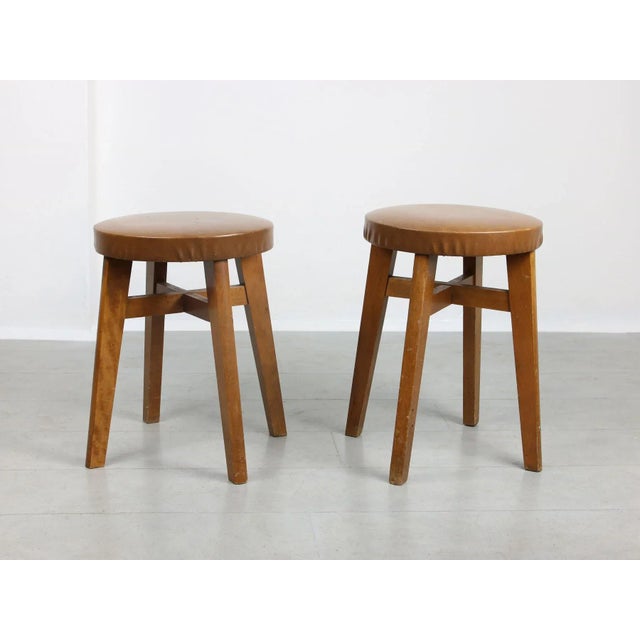 Set of Mid-Century Brown Leatherette Stool For Sale - Image 9 of 9