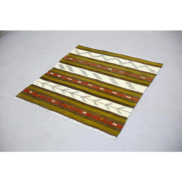 Mid-Century Modern 1960s Traditional Green Striped Kilim For Sale - Image 3 of 13