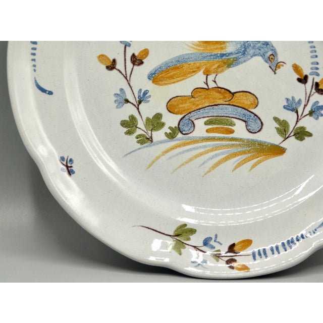 18th-Century French Country Nevers Polychrome Bird Plate For Sale - Image 4 of 8