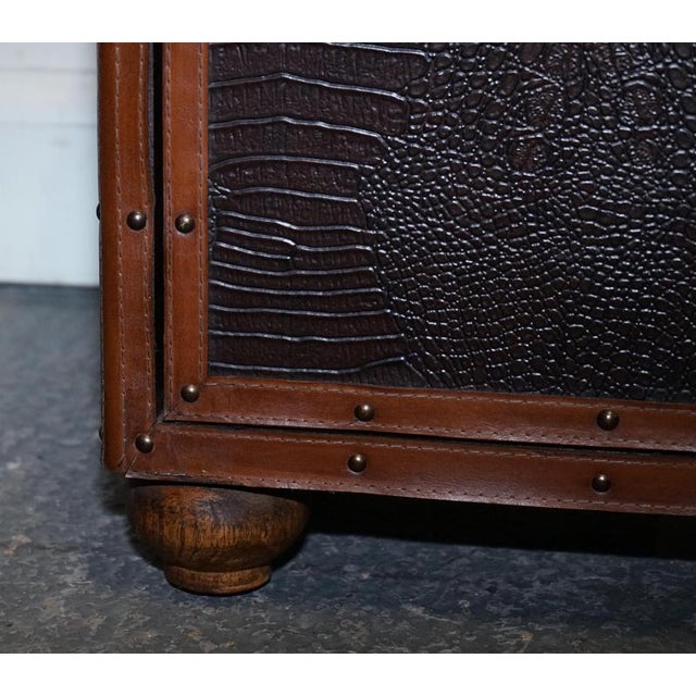 Vintage Brown Faux Crocodile Leather Trunk For Sale - Image 4 of 17