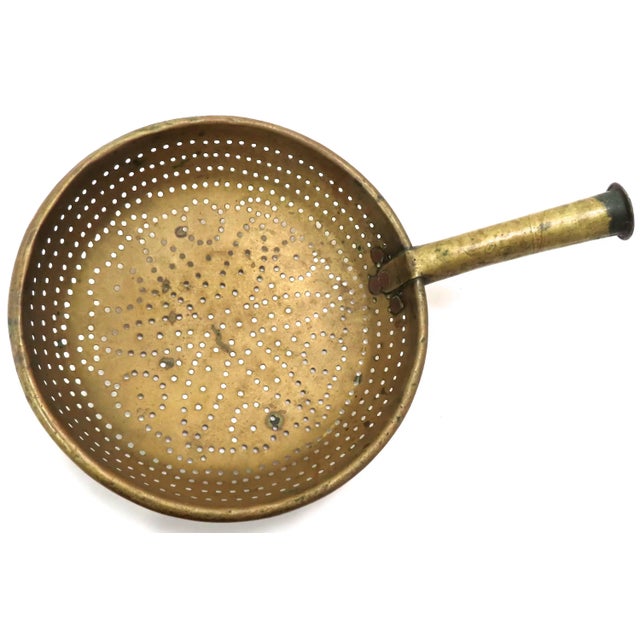 Antique American Primitive Hand Made Brass Cheese Making Curds Colander For Sale In Boston - Image 6 of 13