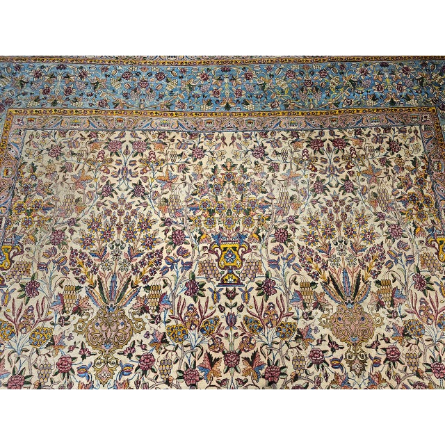 Vintage Oversized Persian Kerman Lavar Rug, Hand-Knotted Wool, Allover Vase Pattern, Ivory & Blue, 11’ X 19’ For Sale - Image 11 of 18