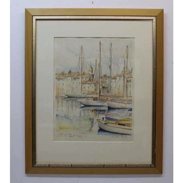 Paint Michèle Panier "Port De Saint Tropez" Watercolor For Sale - Image 7 of 7