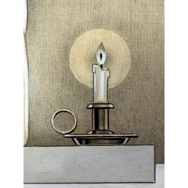 American Original Signed Graphite Illustration of Praying Boy With Dog and Christmas Wreath, 12 × 10 In. For Sale - Image 3 of 5