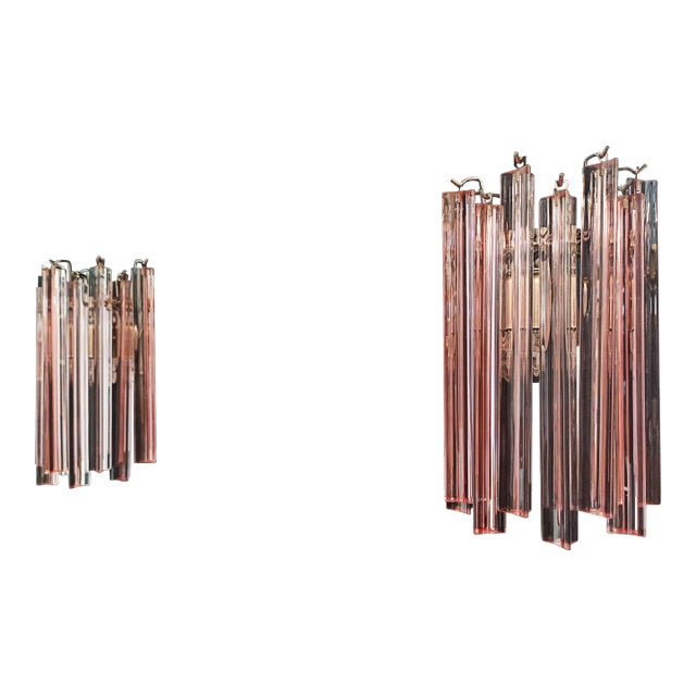 Pair of Murano Wall Sconces 9 Pink Triedri For Sale