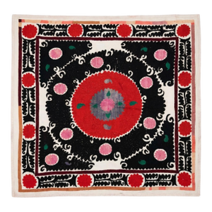 Suzani Tablecloth - Neutral Gray Samarkand Embroidery