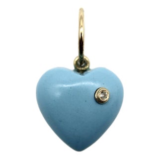 14k Gold Turquoise and Diamond Heart Charm For Sale