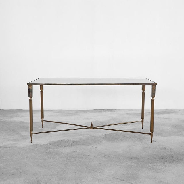 Maison Charles Coffee Table in Patinated Brass and Mirror Glass attributed to Maison Charles, 1960s For Sale - Image 4 of 12