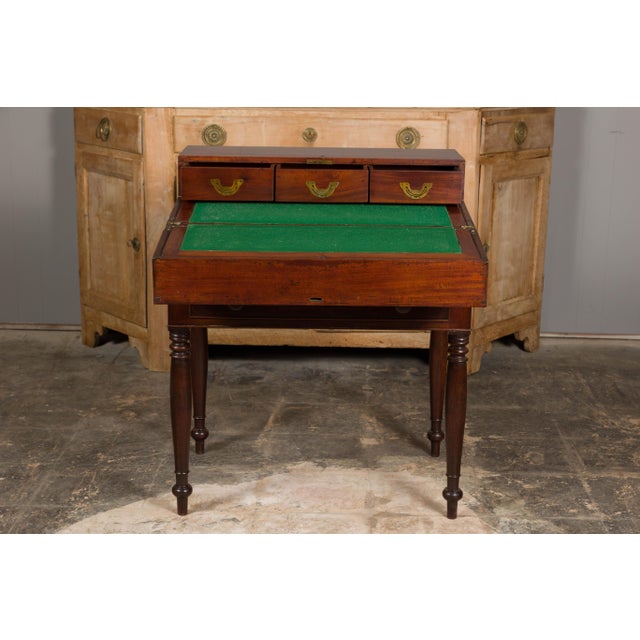 English 19th Century Campaign Mahogany Box with Unfolding Desk and Drawers For Sale - Image 9 of 12