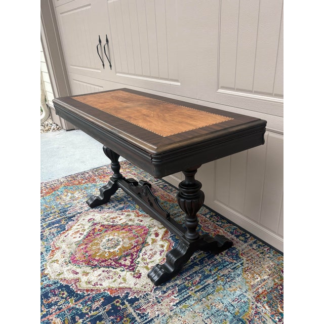 Brown Vintage Jacobean Revival Library Table With Inlay on Top For Sale - Image 8 of 12