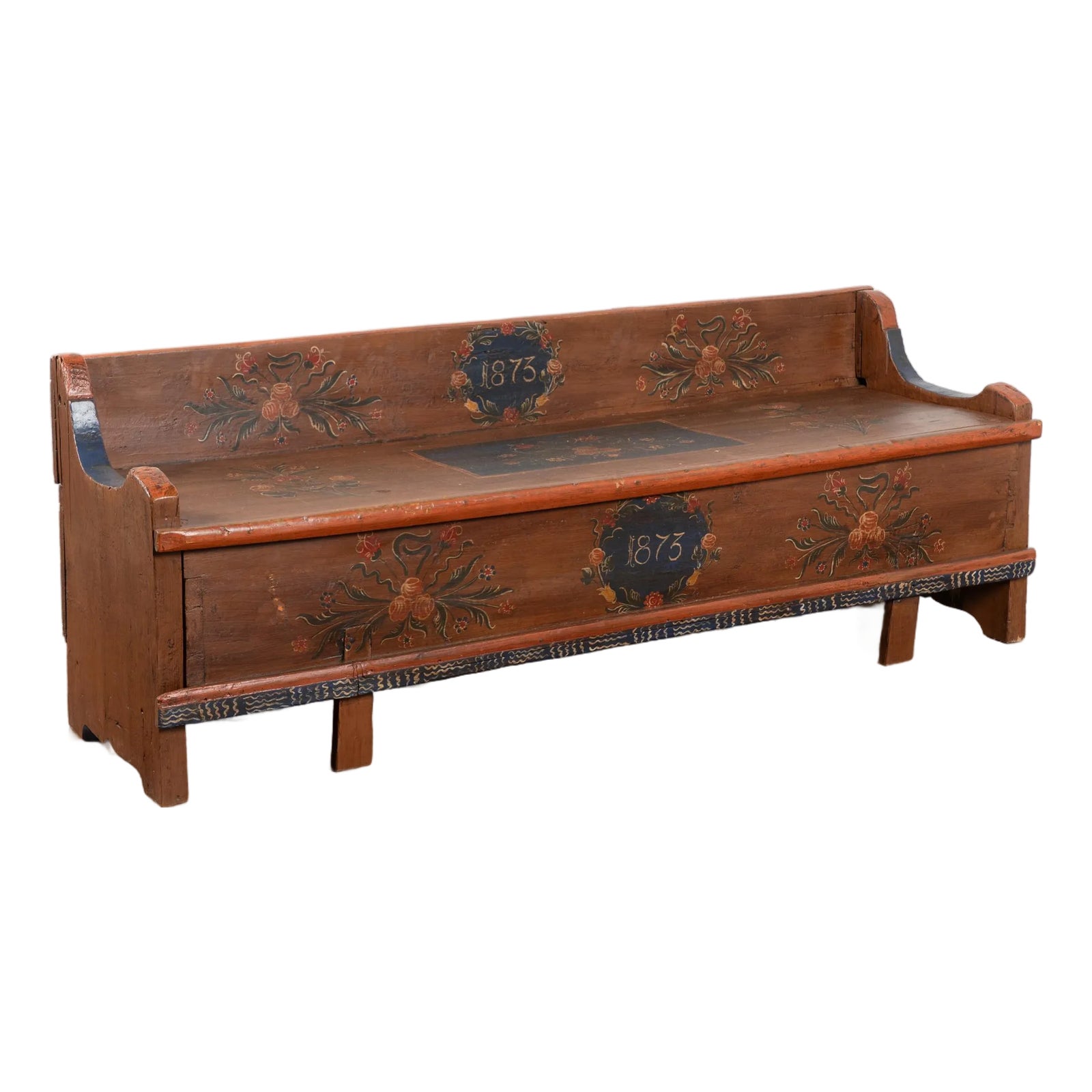 Original Painted Pine Bench With Storage Dated 1873 From Romania | Chairish