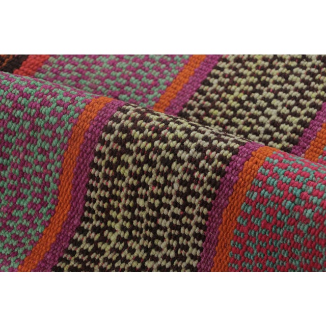Vintage Peruvian Square Kilim, Vibrant Polychromatic Stripes - Rug & Kilim For Sale In New York - Image 6 of 7
