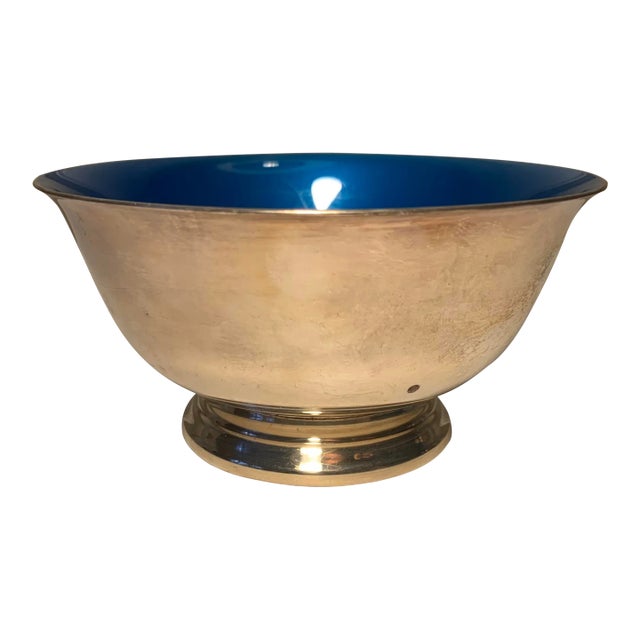 Vintage Silverplate and Blue Enameled Bowl For Sale