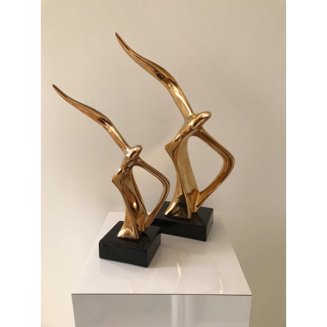 1970s Vintage 1970s Brass Flight of Seagulls Birds Statues Sculptures - Set of 2 For Sale - Image 5 of 5