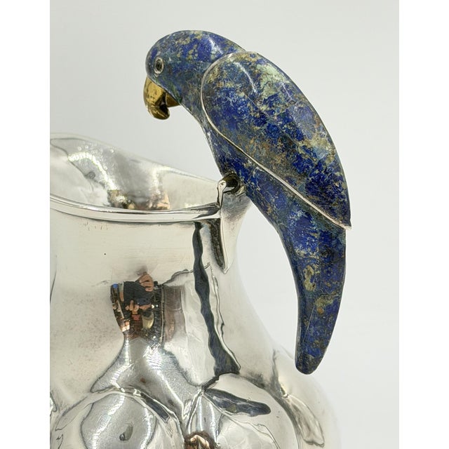 1970s Los Castillo Taxco Silver Plate & Lapis Parrot Pitcher For Sale - Image 15 of 18