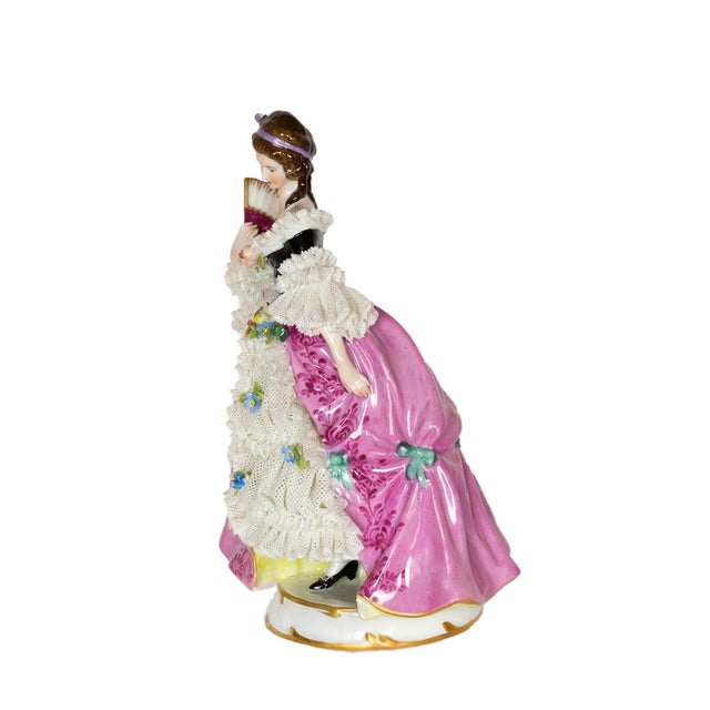Capodimonte Baroque Style Porcelain Figure of Lady with Fan from Capodimonte, 1900s For Sale - Image 4 of 7