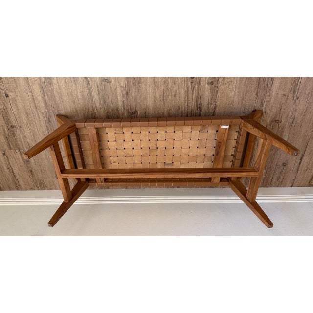 Attributed to Union Home Cove Brown Leather Bench in Recycled Teak For Sale In Los Angeles - Image 6 of 8