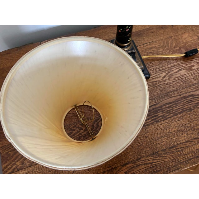 Mid 20th Century Black and Gold Neoclassical Style Column Lamp With Painted Florals For Sale - Image 11 of 12