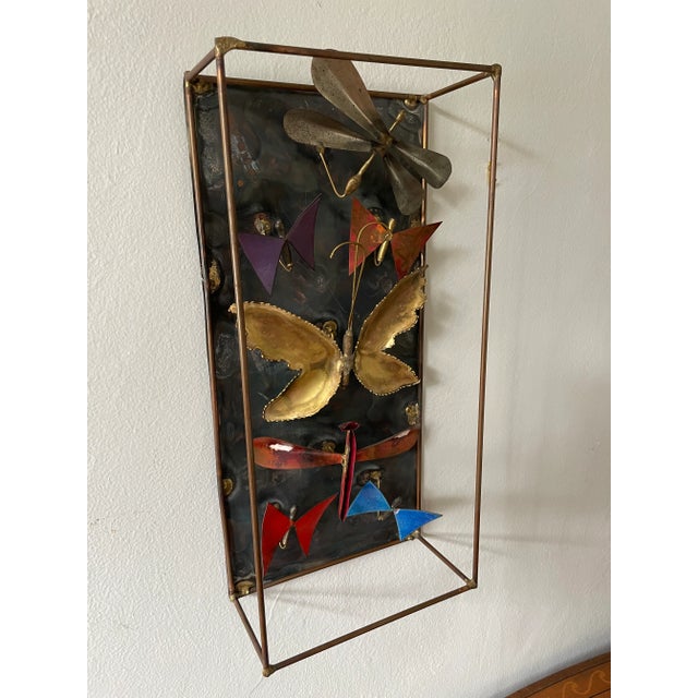 Mid-Century Modern Mid-Century Copper Enamel Butterfly & Dragonfly Metal Wall Art For Sale - Image 3 of 9