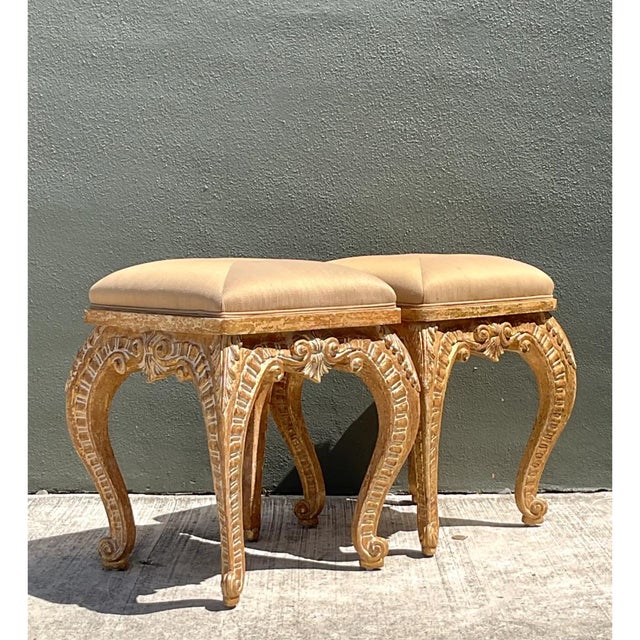 Vintage Casa D’Arte Paoletti Carved Wood Low Stools For Sale - Image 11 of 12