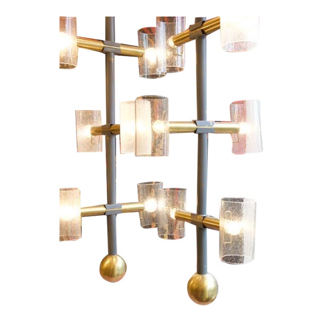 Pair of Vintage Brass and Hand Blown Glass Chandeliers For Sale