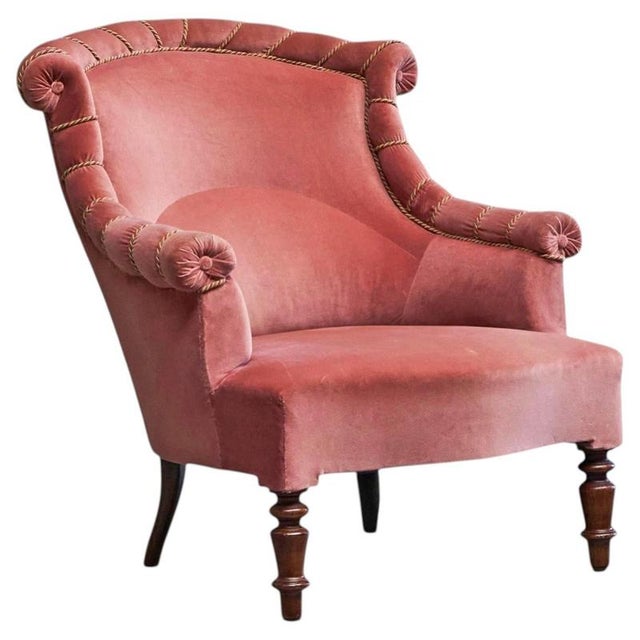 Late 19th Century Lounge Chair in Pink Velvet For Sale - Image 13 of 13