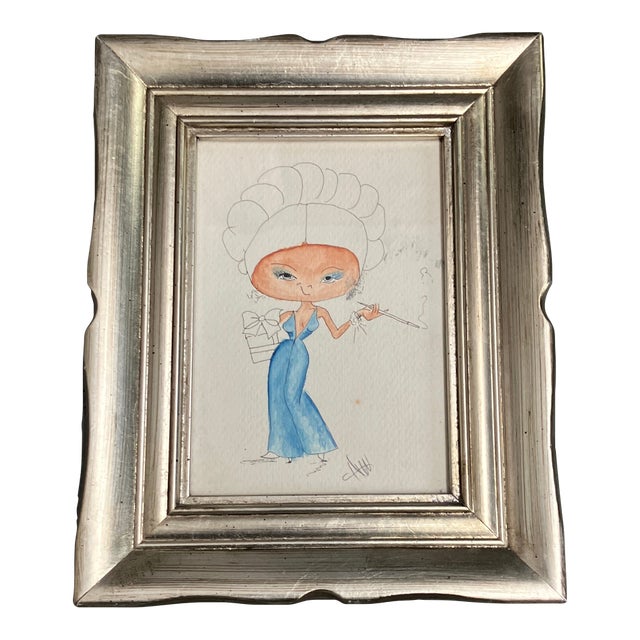 1980’s Original Smoking Female Illustration for Notecard by Helen Williams Tabletop Frame For Sale