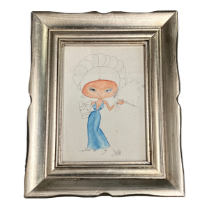 1980’s Original Smoking Female Illustration for Notecard by Helen Williams Tabletop Frame
