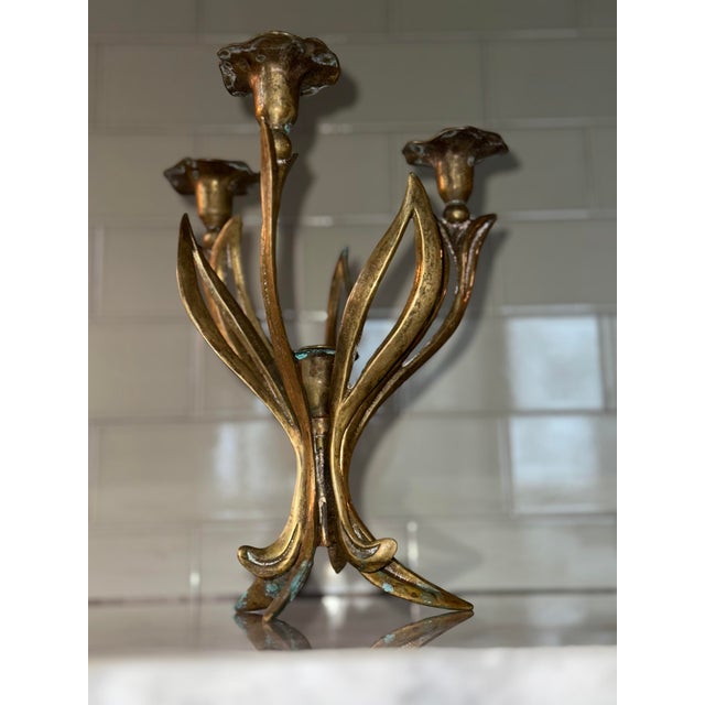 Art Nouveau Brass Candlestick, 1890s, in Very Good conditions. Designed 1890 to 1919