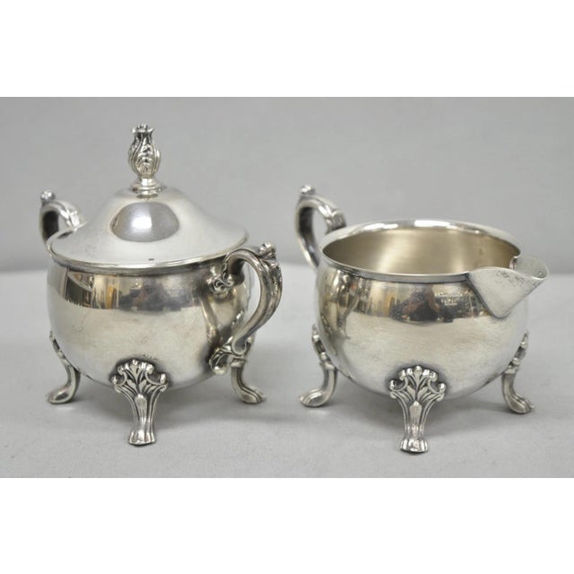 Victorian Vintage Sheridan Victorian Silver Plated Footed Lidded Sugar Bowl & Creamer Set For Sale - Image 3 of 12