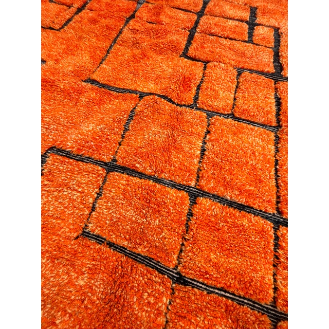 Large Moroccan Beni M'rirt Rug – Hand Knotted Berber Wool Carpet – Orange Geometric Atlas Design For Sale - Image 6 of 14