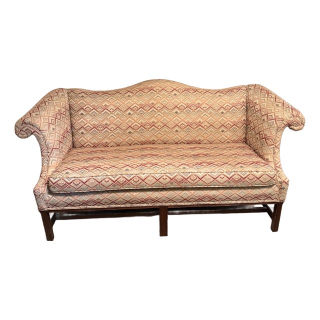 1980s Key City Flame Stitch Camelback Sofa / Long Settee For Sale