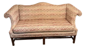 1980s Key City Flame Stitch Camelback Sofa / Long Settee
