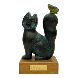 Vintage Bronze Sculpture the Cat in the River by Listed Colombia Artist Hernando Tejada (1924-1998)