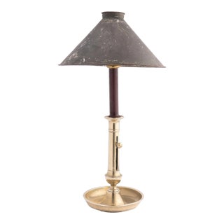 French Cast Brass Charles X Candlestick With Ejector and Tole Shade, 1820 For Sale