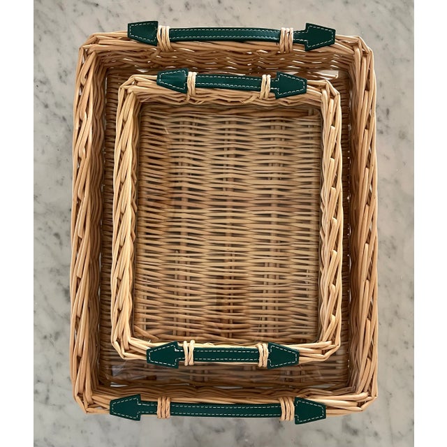 Small Green Rectangle Osier Tray For Sale - Image 9 of 9