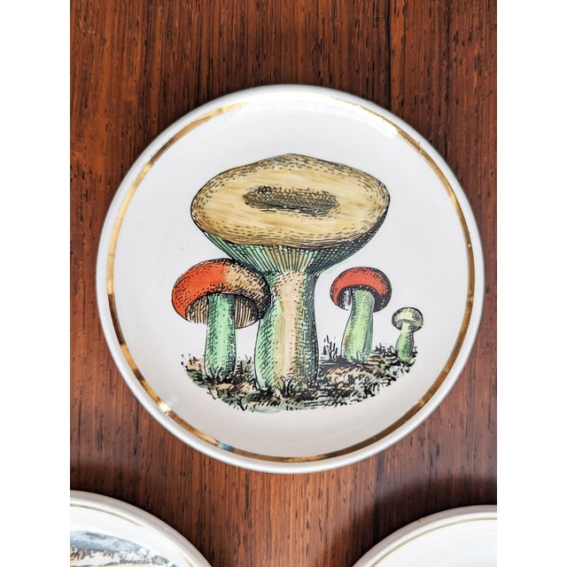 Mid-Century Modern Small Ceramic Coasters with Mushrooms by Bucciarelli, Milano, 1950s, Set of 7 For Sale - Image 3 of 11