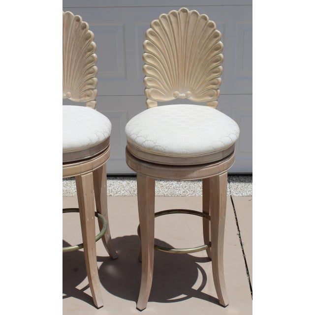 1980s 1980s Vintage Italian Hollywood Regency Grotto Shell-Back Swivel Bar Stools - Set of 3 For Sale - Image 5 of 18