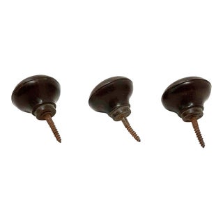 Vintage Mid 20th Century British Round Knob Dark Brown Hardware - Set of 3 For Sale