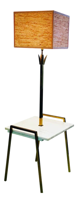 Tommi Parzinger Style Marble and Brass Metal Floor Lamp Side Table