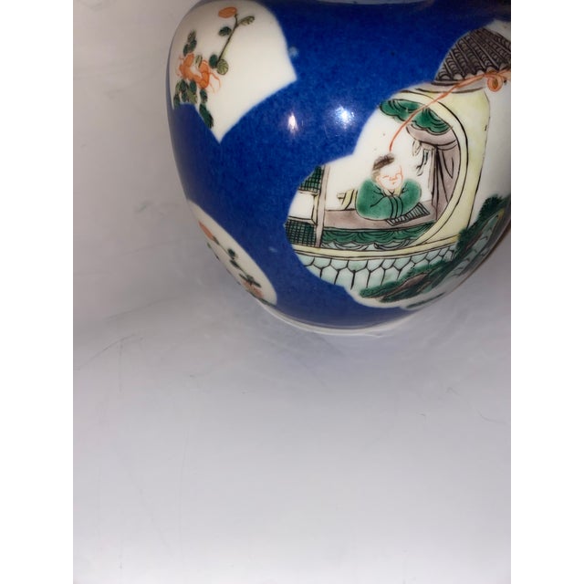 Blue Antique Chinese Blue & White Famille Verte Figural Ginger Jar For Sale - Image 8 of 8