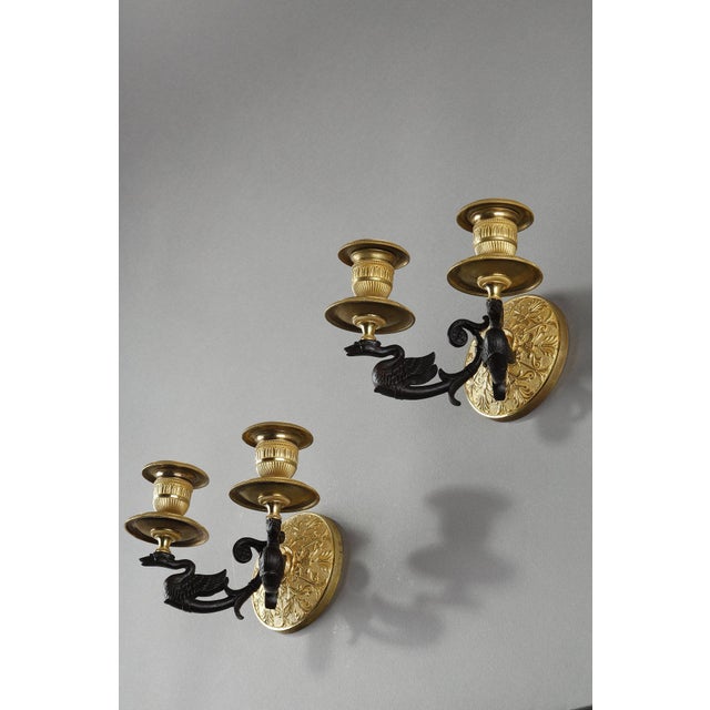 Small Two-Light Ormolu Sconces with Brown Patina, 1840s, Set of 2 For Sale - Image 3 of 14