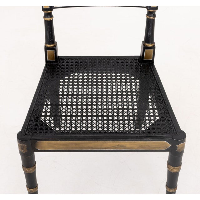 Wood Mid 20th Centur Regency Style Ebonized Caned Chairs, Pair For Sale - Image 7 of 9