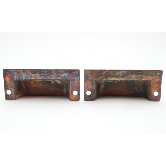 Mid 20th Century Pair of Antique Victorian 3.25 In. Brass Plated Cast Iron Bin Pulls For Sale - Image 5 of 6
