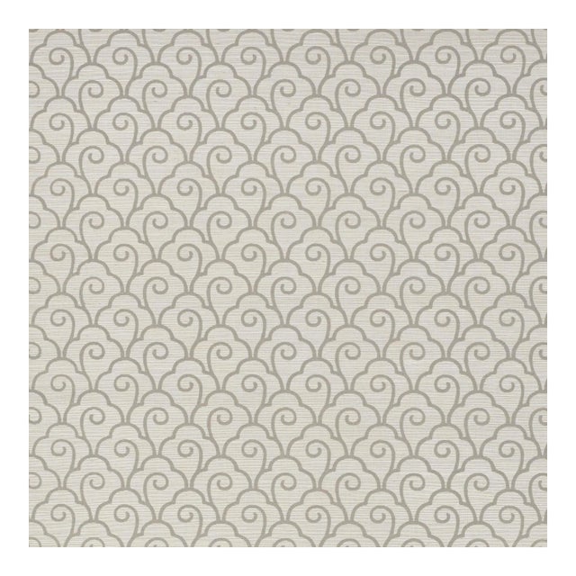 Schumacher Scallop Filigree Sisal Wallpaper in Fog For Sale