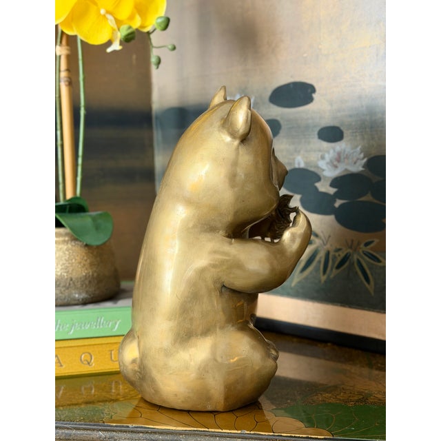 Metal Vintage Brass Bronze Lucky Bamboo Panda Statue Sculpture Figure For Sale - Image 7 of 12