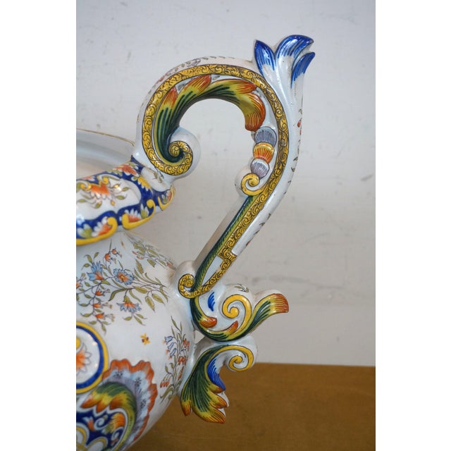 Antique French Porcelain Faience Rouen Double Handled Urn Jardiniere Pot For Sale - Image 11 of 11