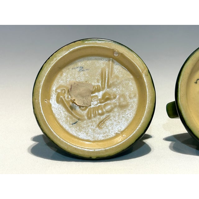 Ceramic Mid 20th Century Pair of Roseville Candle Holders For Sale - Image 7 of 8