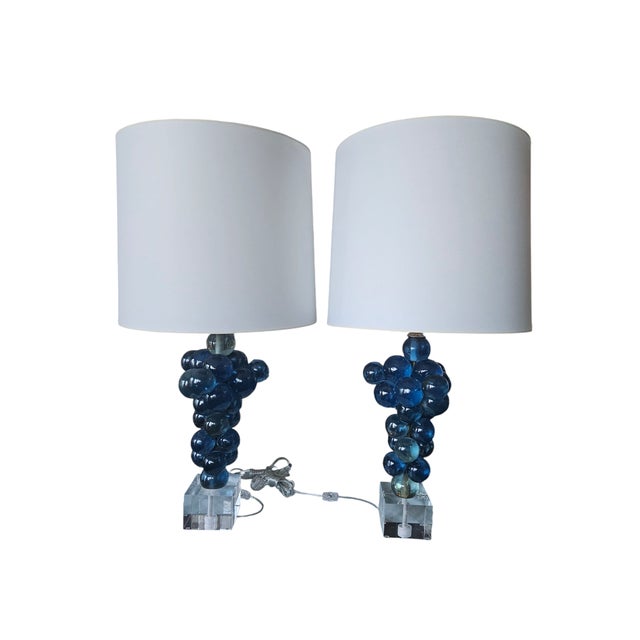 Mid-Century Modern Pair of Swank Lighting Blue Resin Lamps by Silivano Pantani 1966 For Sale - Image 3 of 12